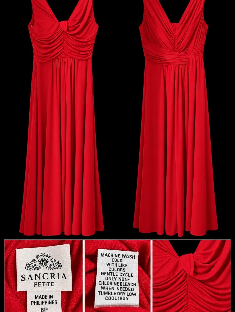 Red Sleeveless V-Neck Ruched Maxi Dress